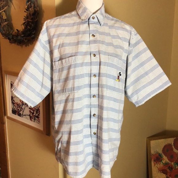 Vintage WALT DISNEY sz Medium Buttonfront Stripe Embroidered Mickey Mouse Cotton - Picture 4 of 16
